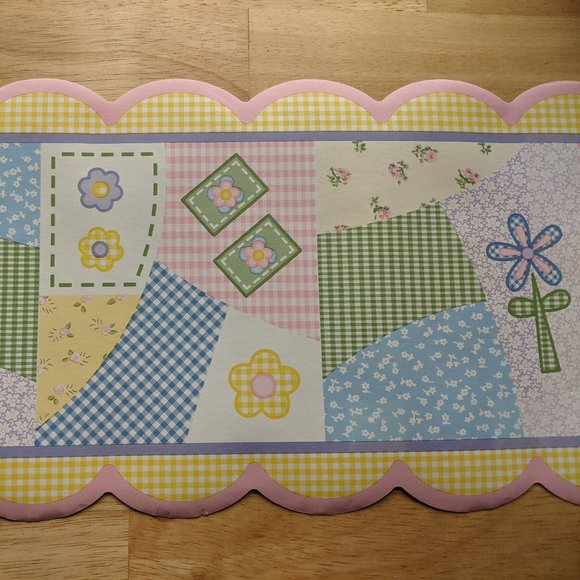 NEW Kids Line Isabella Pastel Flowers & Patchwork Wall Paper Border - Picture 4 of 9